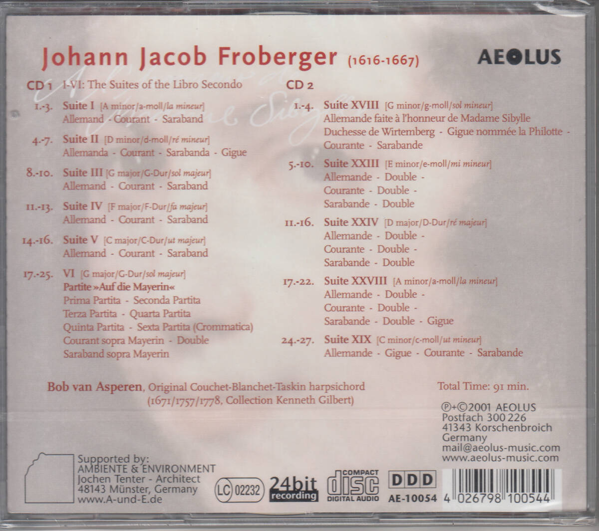 ◆新品・送料無料◆ヨハン・ヤーコブ・フローベルガー：エディションvol.2/組曲集～ボブ・ファン・アスペレン 2枚組 Import v8662の画像2