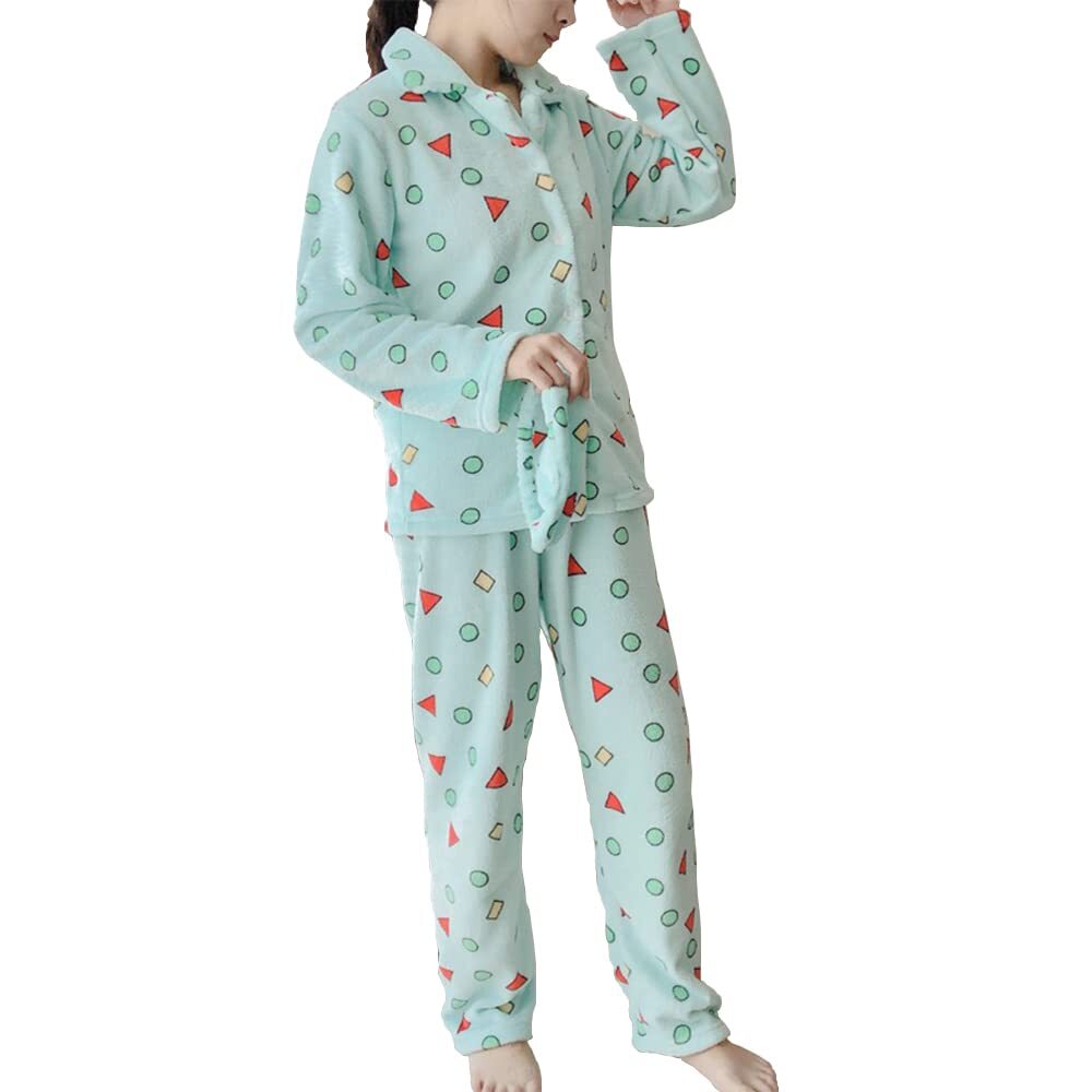 [Mitigo] room wear 3 three point set Crayon Shin-chan manner pyjamas pretty .... flannel warm thick top and bottom set front .. nightwear 