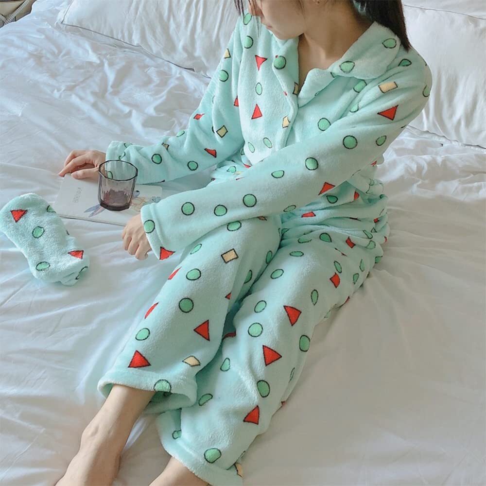 [Mitigo] room wear 3 three point set Crayon Shin-chan manner pyjamas pretty .... flannel warm thick top and bottom set front .. nightwear 
