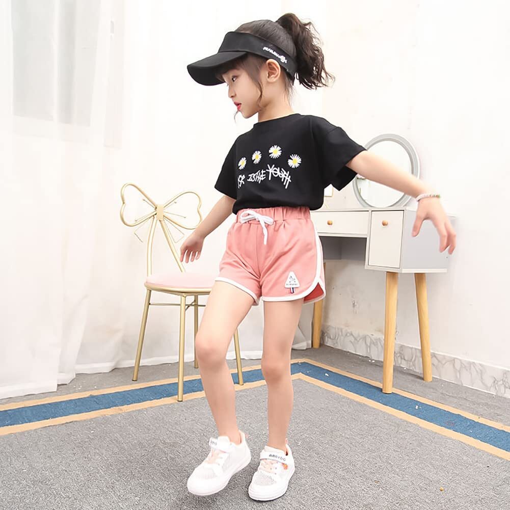 Rolanko キッズ ショートパンツ 女の子 短パン ガールズ 夏服 子供 ジャージ ジュニア 部屋着 スポーツ 綿(110-170)_画像3