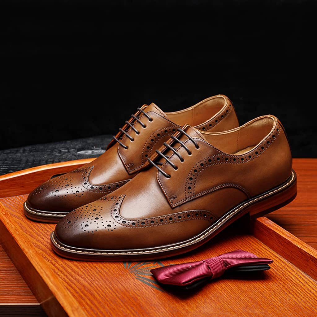 [Placck] メンズ 本革 紳士靴 ビジネスシューズ ウィングチップ 外羽根 革靴 ドレスシューズ イングランド風 brown25cm_画像3