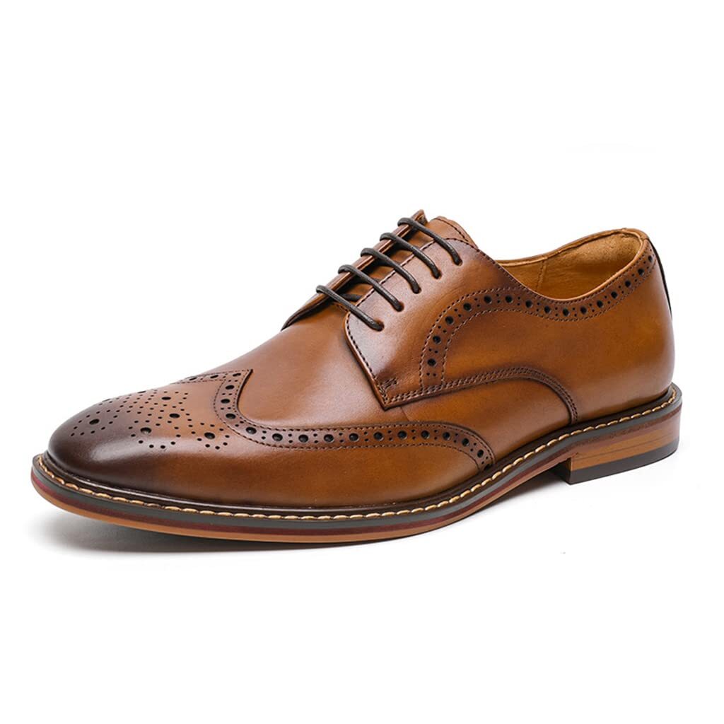 [Placck] メンズ 本革 紳士靴 ビジネスシューズ ウィングチップ 外羽根 革靴 ドレスシューズ イングランド風 brown25cm_画像1