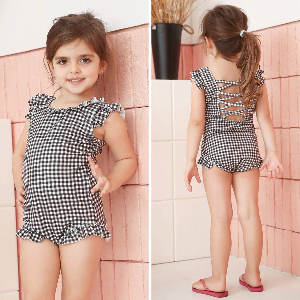 [Teddy] child swimsuit girl One-piece Kids shoulder frill 110 120 130 140 150cm kids310-A (A: black,