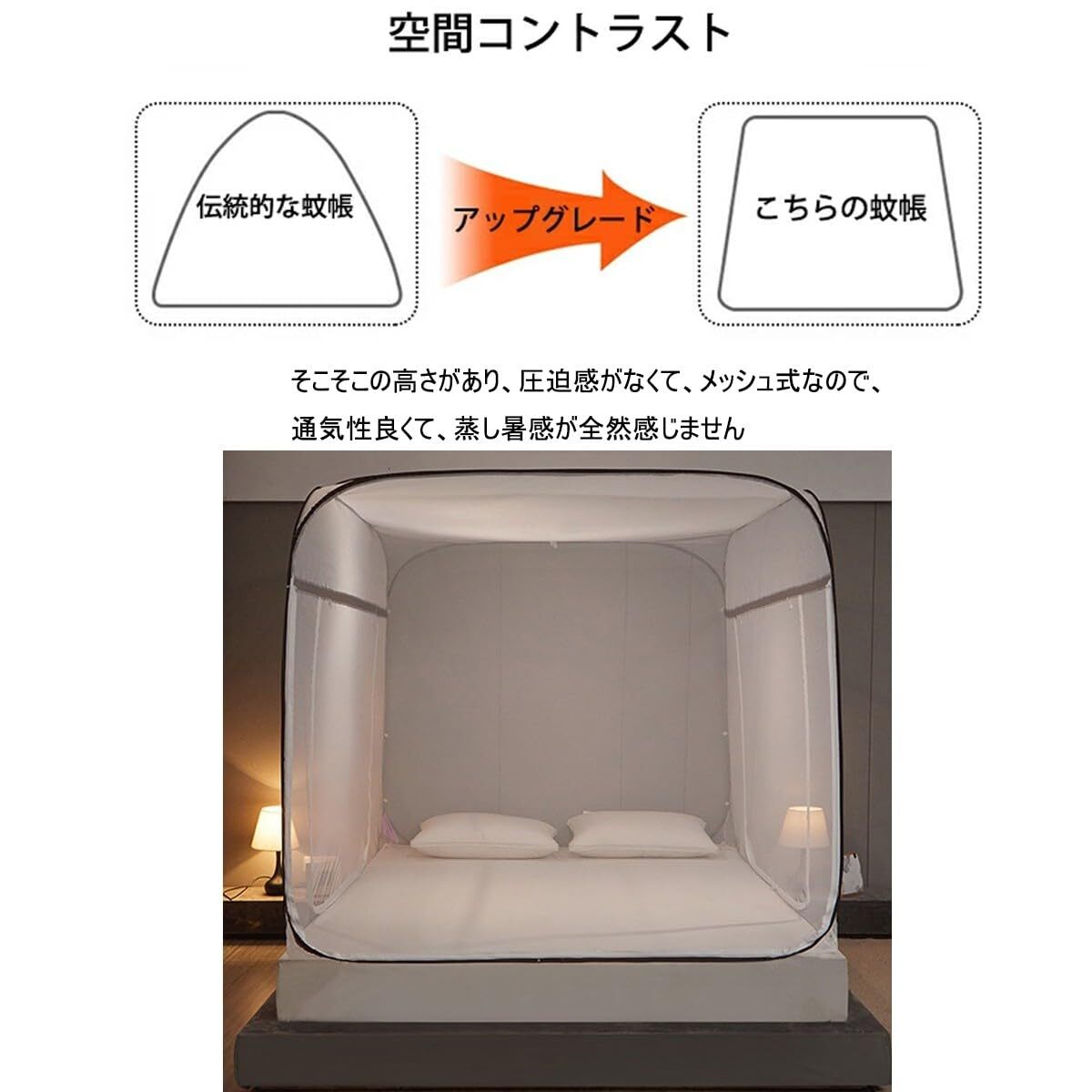 Yoseka 蚊帳 かや ワンタッチ キャンプ式 一人用 箱型の蚊帳 底生地付き 全方位ガード 虫刺され防止 持ち運べる 組み立て簡単 折り畳み可能の画像5