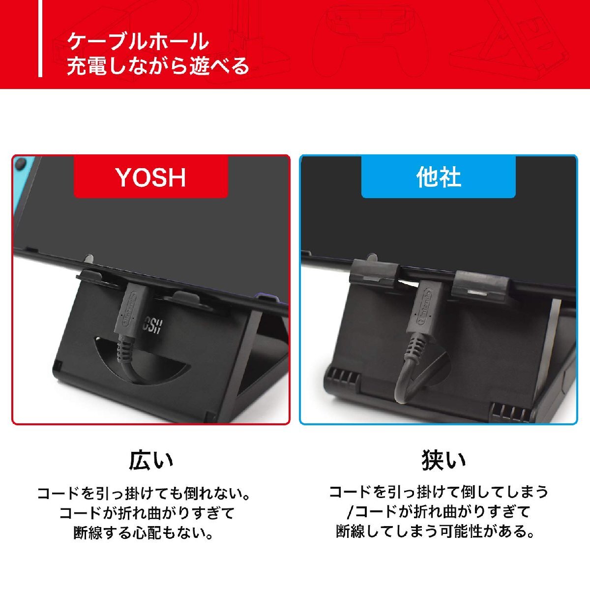 YOSH Switch スタンド スイッチスタンド switchプレイスタンド 折り畳み式 角度調整可能 滑り止め コンパクト テーブルモード 多機_画像2