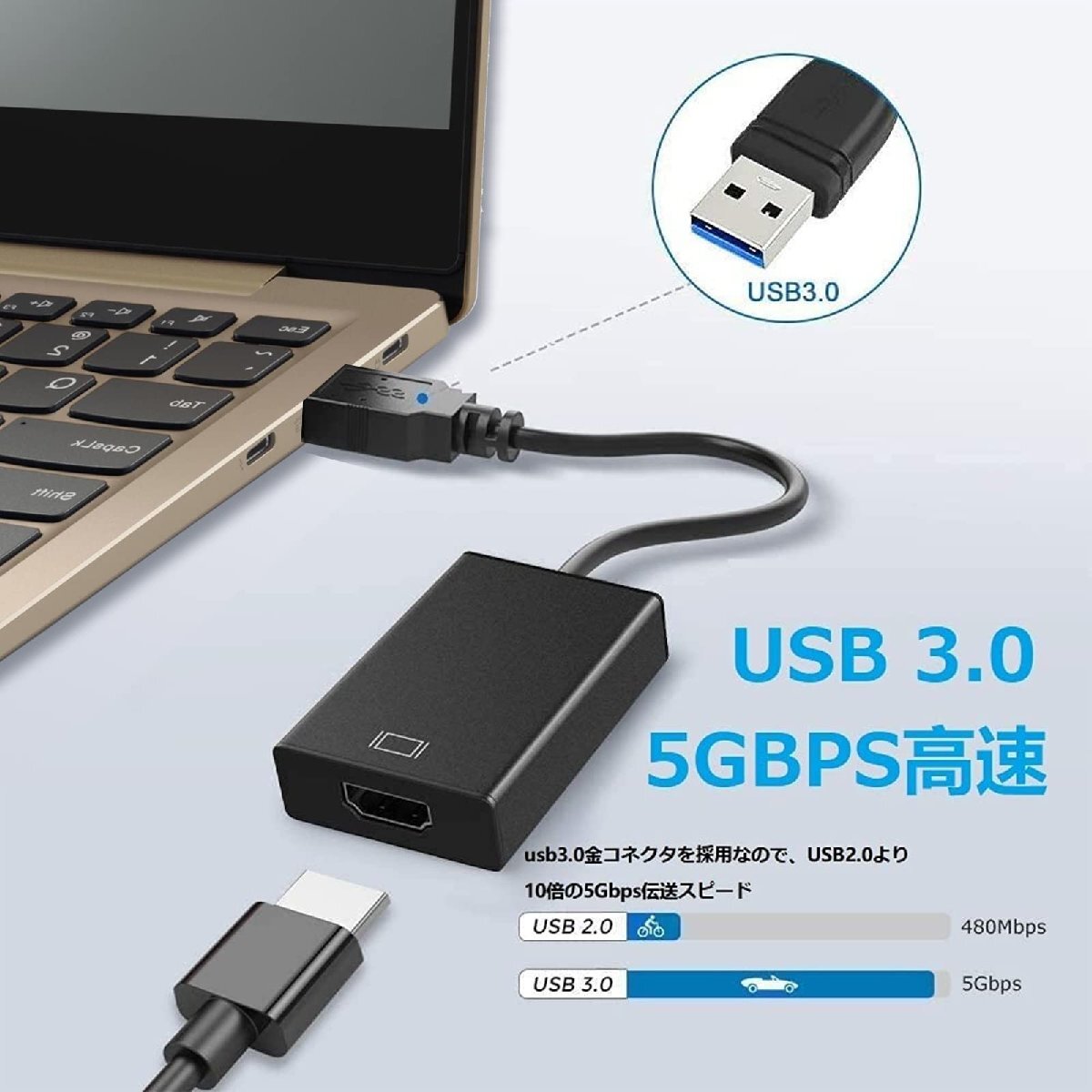 EKLGYM USB HDMI 変換アダプタ「2022年NEWモデル」令和4年改良 USB HDMI ケーブル USB3.0 HDMI 変換 アダプ_画像2