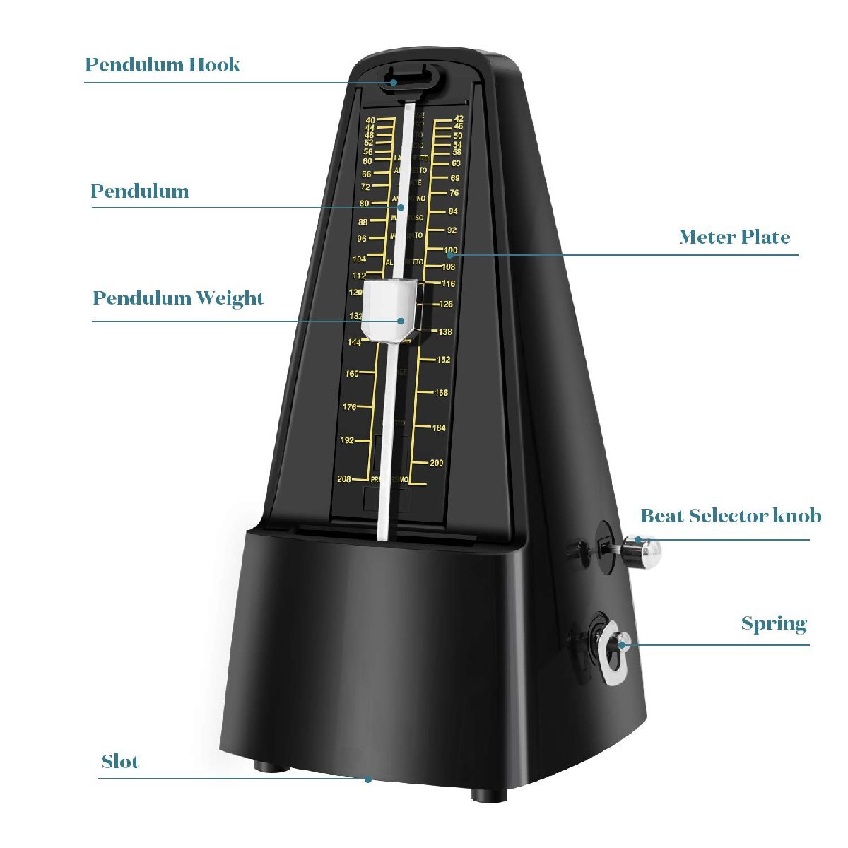 メトロノーム 高精度 コンパクト振り子式 大音量 ピアノ練習 楽器演奏用 音楽 初心者 ベテラン向き_画像4