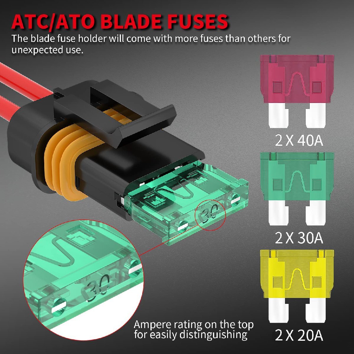 KILIGEN in line fuse holder 2 piece pack IP67 waterproof 12AWG gauge wiring Harness ATC/ATO 20A/30A/40A blur 