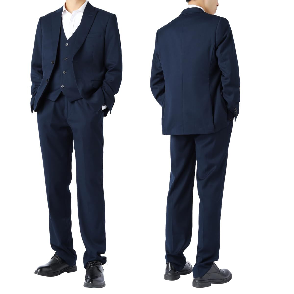[YFFUSHI] スーツ メンズ ビジネス スリーピース 大きいサイズ 2つボタン 無地 S-4XL 大きいサイズ 結婚式 面接 就職(ネイビー,_画像4