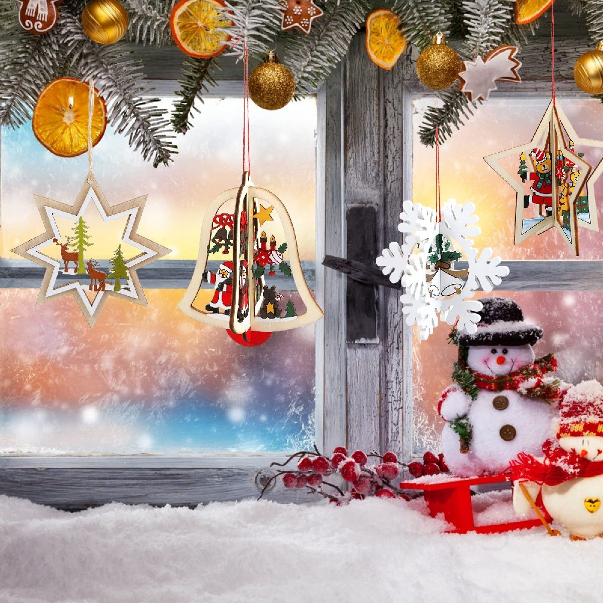 LEMESO クリスマス 飾り オーナメント クリスマスツリー オーナメント 飾り 木製 ストラップ 3D 立体 8デザイン デコレーション ドロッ_画像4