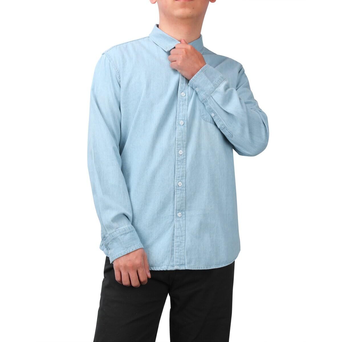 [YUNCLOS] Denim shirt men's shirt long sleeve casual Dungaree plain shirt 
