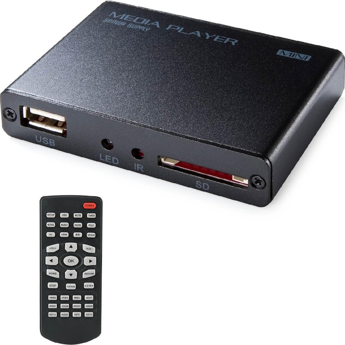 サンワダイレクト メディアプレーヤー HDMI/RCA出力 USBメモリ/SDカード対応 MP4再生 オートプレイ機能 HDMIケーブル付属 400_画像1