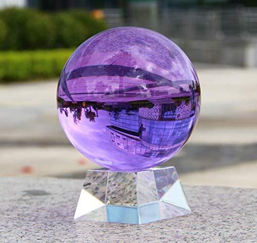 （イスイ）YISHUI K9 クリスタルボール パープル アメジスト 天然石 水晶球 紫水晶 風水グッズ ギフトガラス台座付き HP0268 (木製_画像2
