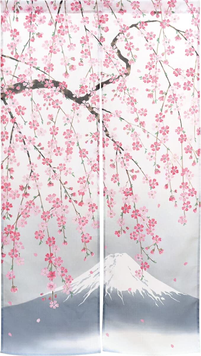 のれん工房 のれん 桜 和風 おしゃれ 和モダン 両面 しだれ桜と富士 幅85×丈150cm 99817_画像1