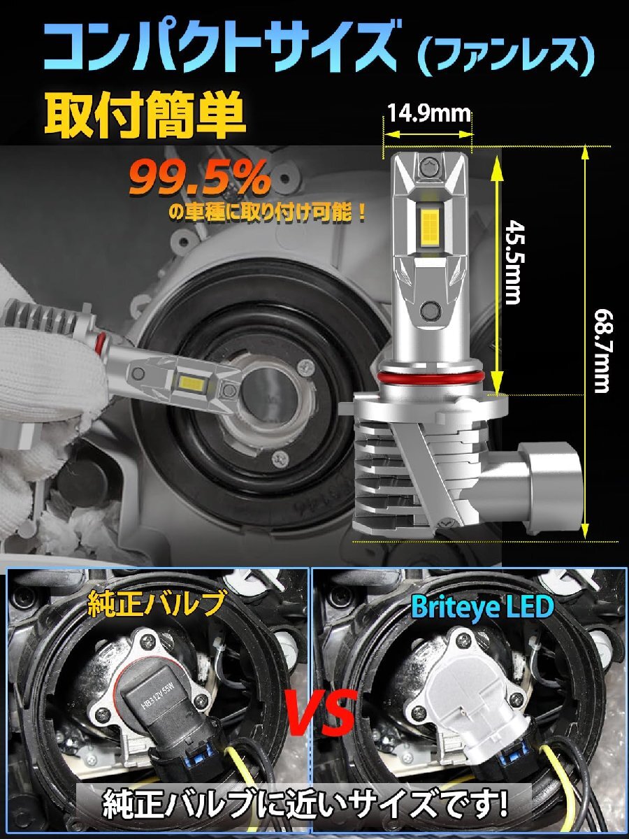 【爆光・進化モデル】Briteye 9005 HB3 LEDハイビーム用ヘッドライト新基準車検対応 LEDバルブ HB3 6500K ホワイト 業界_画像5