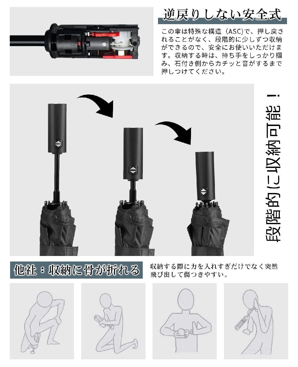 【2023最新・台風豪雨対応】Vialifer 折りたたみ傘 メンズ ワンタッチ 自動開閉 逆戻り防止機能付 折り畳み傘 頑丈な10本骨 超撥水 耐_画像2