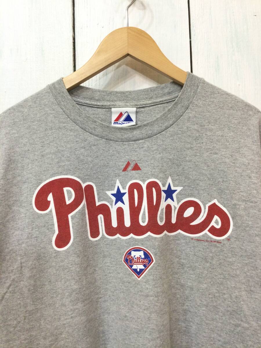 Majestic マジェスティック メキシコ製 MLB メジャーリーグ Phillies プリント 半袖 Tシャツ メンズXL〜 大きめ 【良品綺麗】_画像2