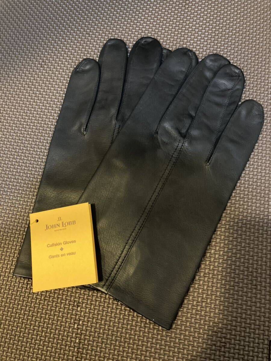 未使用 ジョンロブ レザーグローブ 手袋 ブラック フランス製 サイズ9.5 JOHN LOBB カーフスキン黒の画像1