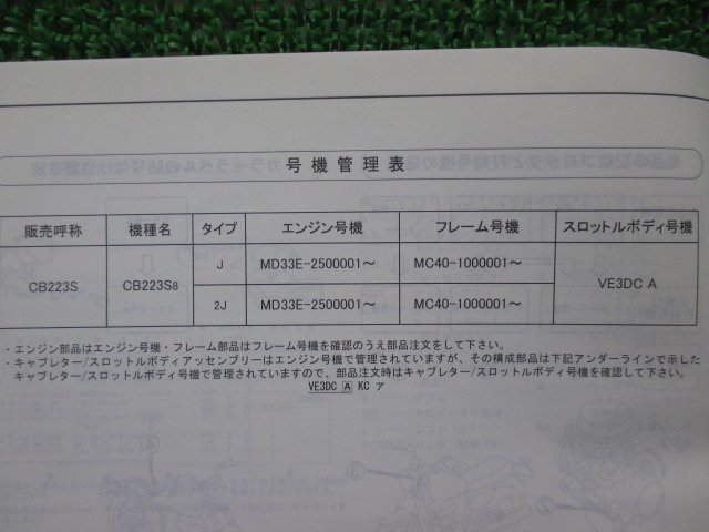 CB223S パーツリスト 1版 ホンダ 正規 中古 バイク 整備書 MC40 MD33E CB223S8 MC40-100 rG 車検 パーツカタログ 整備書_11KWL801