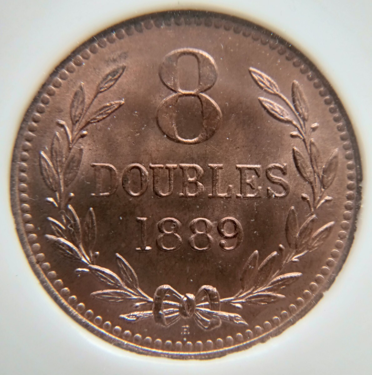 ガーンジー 8ダブルス 銅貨 1889 MS65RD Doubles NGCの画像2