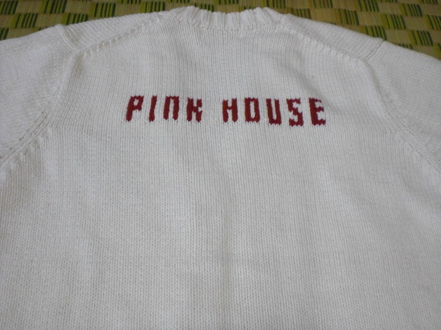 PINK HOUSE Pink House ivory red Logo. ....... cotton knitted cardigan 