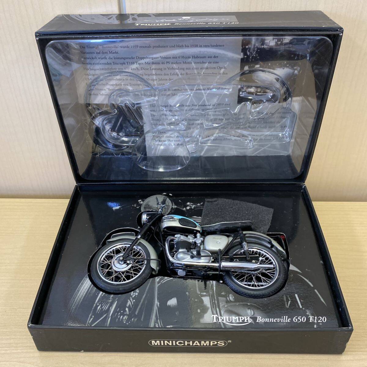 【TH0407】 ミニチャンプス TRIUMPH トライアンフ Bonneville 650 T120 ボンネビル 模型 バイク オートバイ 汚れあり サビあり の画像1