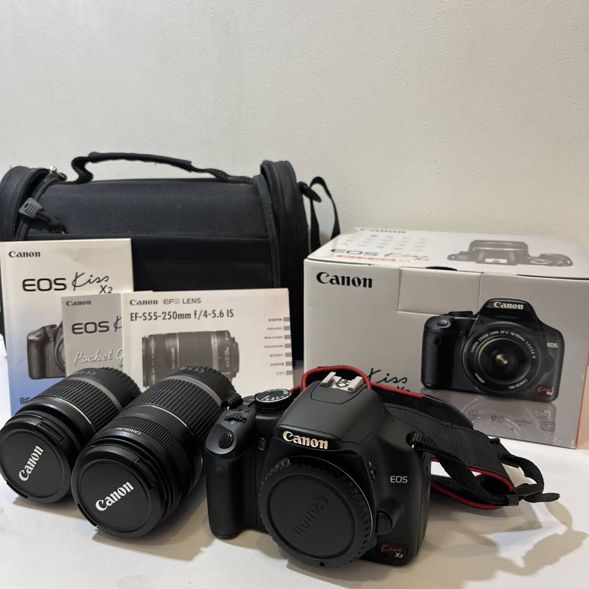 【TF0412】美品 Canon EOS KissX2-LXIT EF-S 18-55mm F3.5-5.6 IS キャノン 完品 動作確認済み デジタル一眼レフカメラ 1円〜