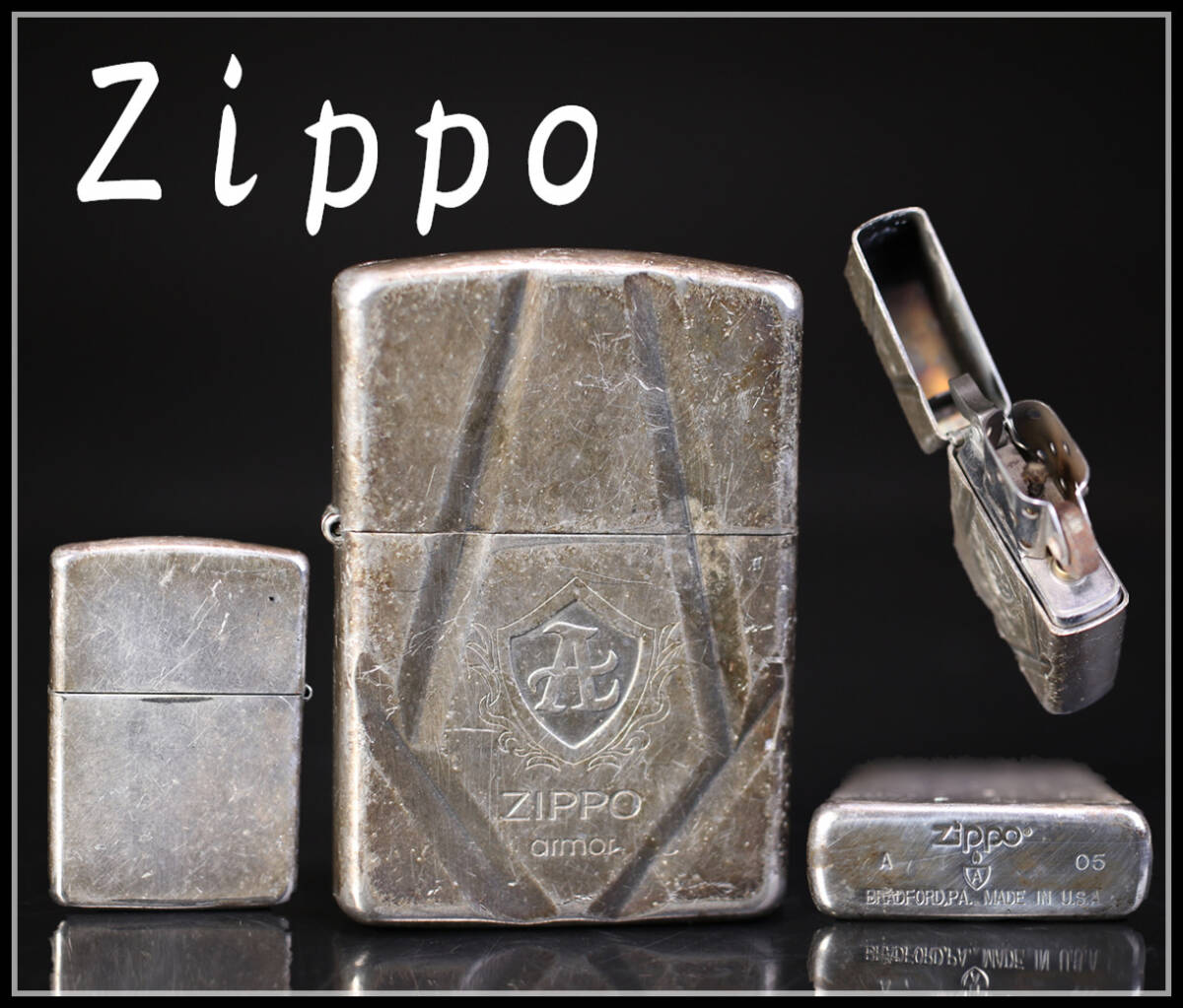 ZB157 ジッポー 【Zippo】 オイルライター 銀製 ARMOR／美品！ｒ_画像1