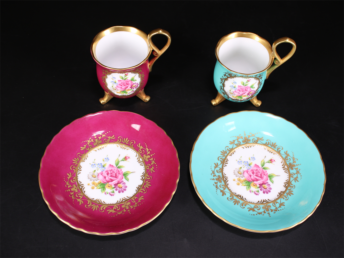 CE785 コーヒーカップ OHASHI CHINA 【大橋陶器】 金彩 カップ&ソーサー 2組 4点セット／美品！ｈの画像9