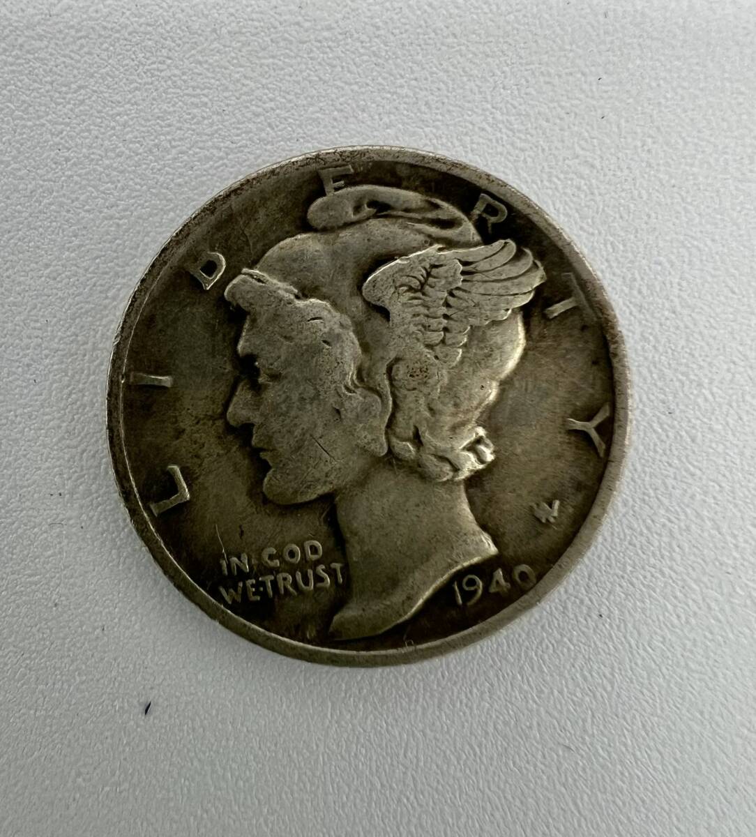 現状品 外国 USA アメリカ合衆国 ONE DIME ワンダイム 約2.4g マーキュリー ダイム１０セント 銀貨 1940年Sの画像1