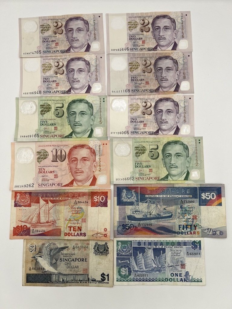  Singapore банкноты старый банкноты старая монета 50 доллар 10 доллар 5 доллар 1 доллар суммировать 12 листов 92 доллар минут коллекция 
