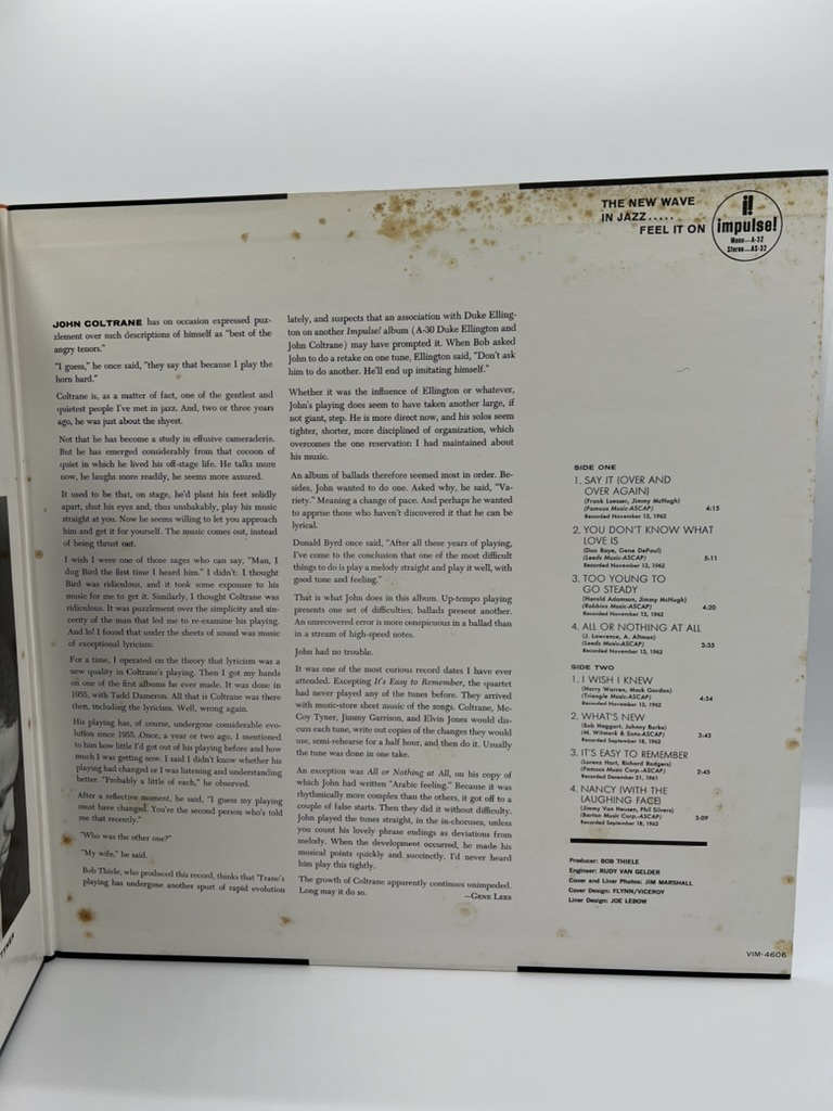 現状品 ジョン コルトレーン JOHN COLTRANE QUARTET バラード BALLADS VIM-4606 LP レコード ジャズの画像4