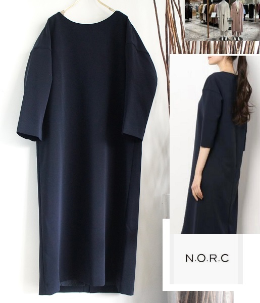 美品/N.O.R.C/ノーク/ロングネイビーノーカラーワンピース/18,700円+TAX_画像1