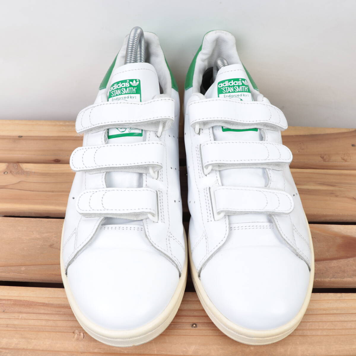 z1685 アディダス スタンスミス ベルクロ US9 27.0cm/白 ホワイト 緑 グリーン adidas STANSMITH メンズ スニーカー 中古の画像2