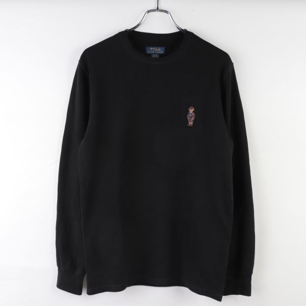 rs1【未使用品】ポロ ラルフローレン ポロベア 長袖 サーマル M 黒 ブラック POLO RALPH LAUREN POLO BEAR ワッフル ロンT 正規品_画像1