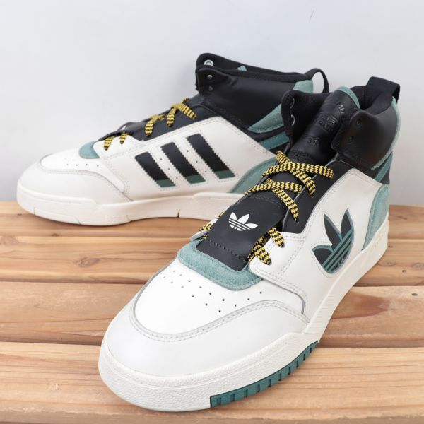 z1573 アディダス ドロップ ステップ US9 1/2 27.5cm/白 ホワイト 緑 ブラック系 adidas DROP STEP XL HI MID メンズ スニーカー 中古の画像1