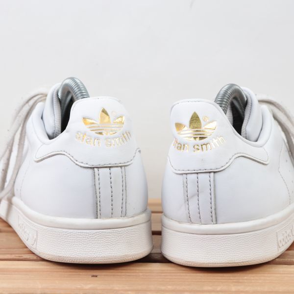 z1655 アディダス スタンスミス US8 26.0cm/白 ホワイト 金 ゴールド adidas STAN SMITH メンズ スニーカー 中古の画像4