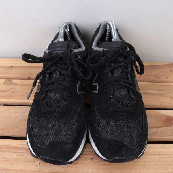 z1837[574] New balance US8.5 25.5cm/ black black . ash dark gray white white newbalance lady's sneakers used 