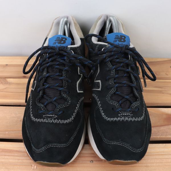 z2019【574】ニューバランス US7 25.0cm/黒 ブラック 灰 グレー 青 ブルー newbalance メンズ ユニセックス スニーカー 中古_画像2