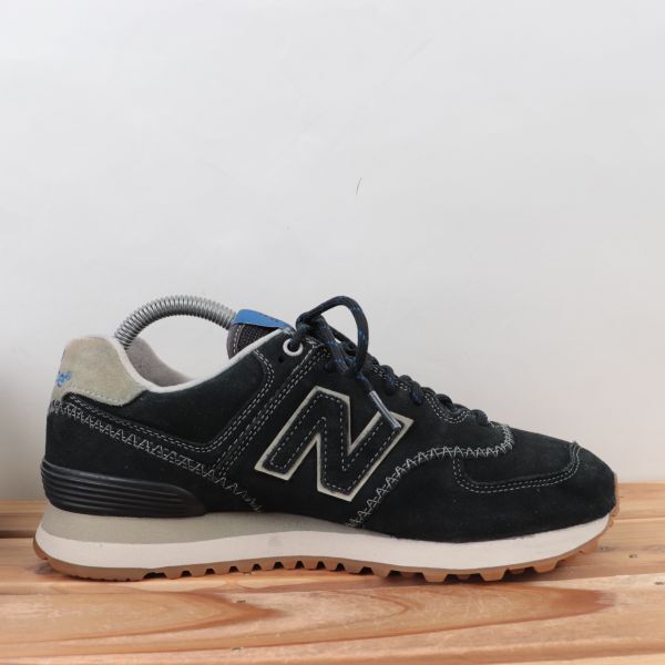 z2019【574】ニューバランス US7 25.0cm/黒 ブラック 灰 グレー 青 ブルー newbalance メンズ ユニセックス スニーカー 中古_画像5