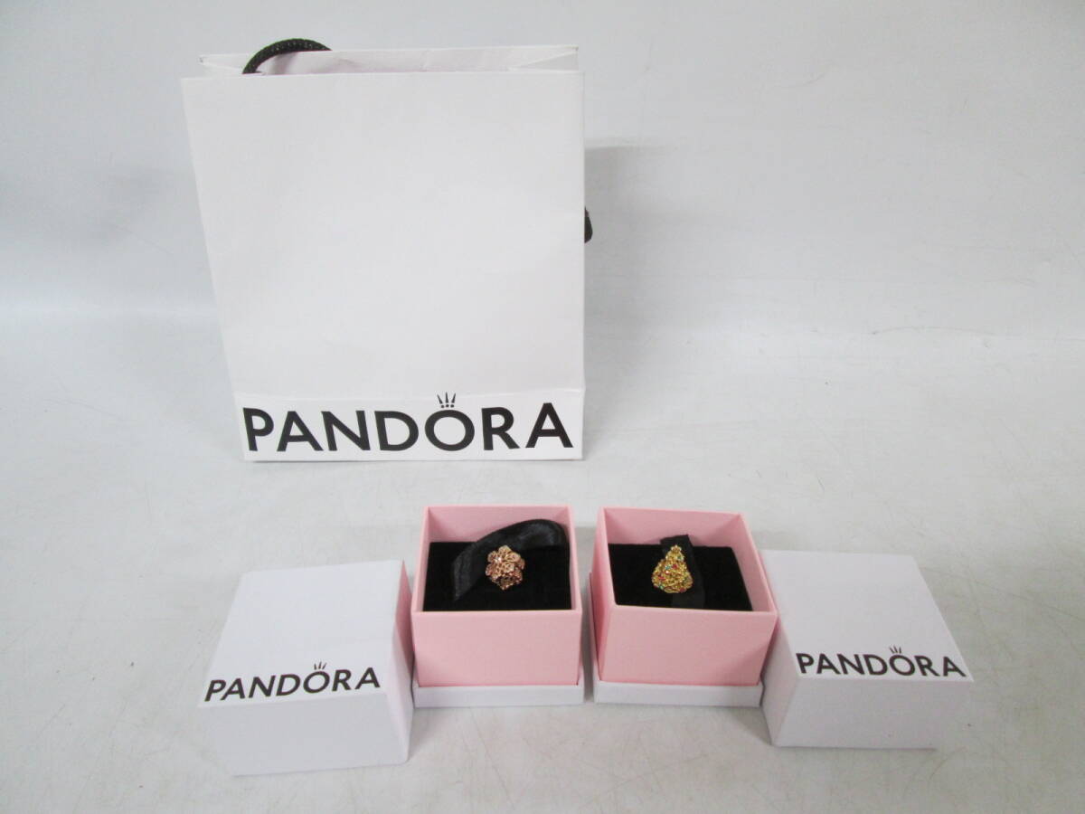 【t F0892】パンドラ PANDORA ブレスレット チャーム ジュエリー２点セット 箱ケース付 ピンク結晶 ゴールドツリーの画像1