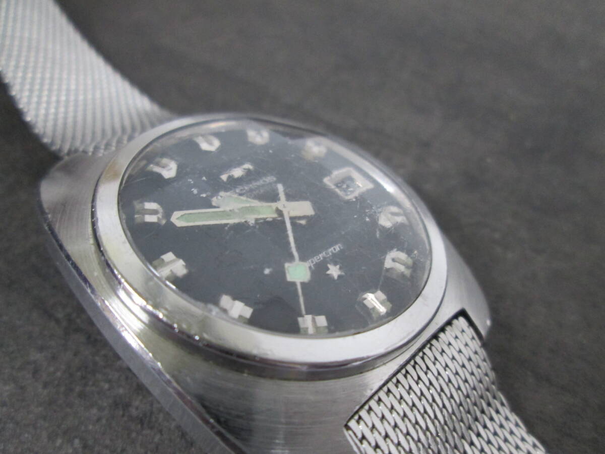 【n F0913】TECHNOS Supercron テクノス スーパークロン 腕時計 自動巻き デイト 黒文字盤の画像6