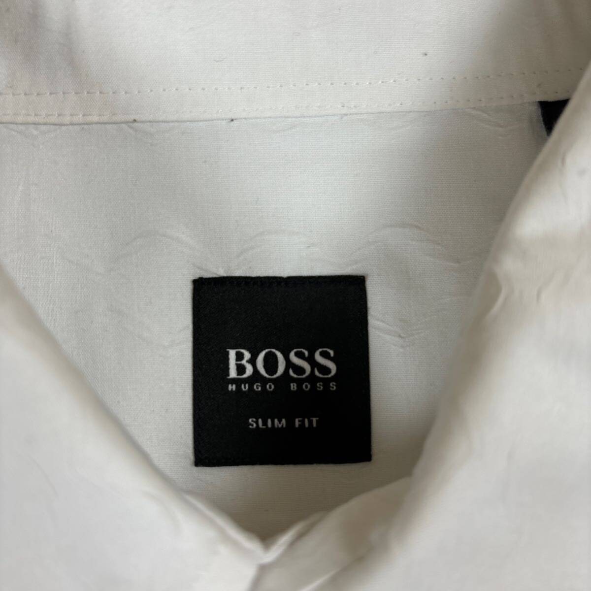 男の戦闘服 HUGO BOSS ヒューゴボス 長袖シャツ 大きいサイズ XLサイズ ホワイト 加工 ビジネスカジュアル フォーマル SLIM FIT 予備ボタン_画像4