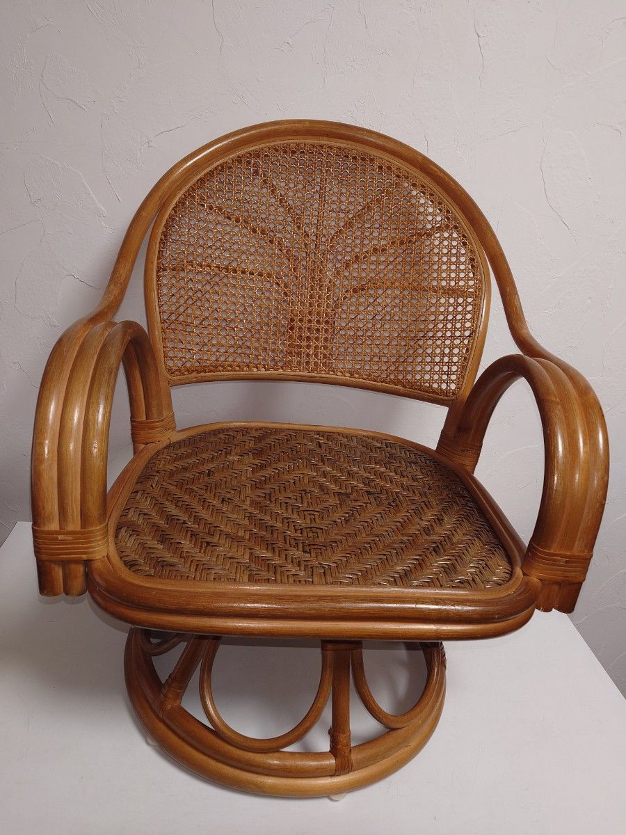 木製 ラタン 籐 藤 回転椅子 座椅子 イス いす 椅子 chair チェア アームチェア 籐製 ラタンチェア アンティーク