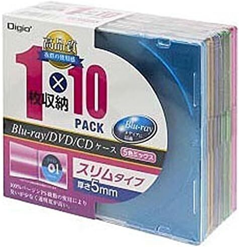 ナカバヤシ(Nakabayashi)Digio2 Blu-ray DVD CD ケース 5色ミックス 10パック スリムタイプ 5mm CD-088-10の画像1