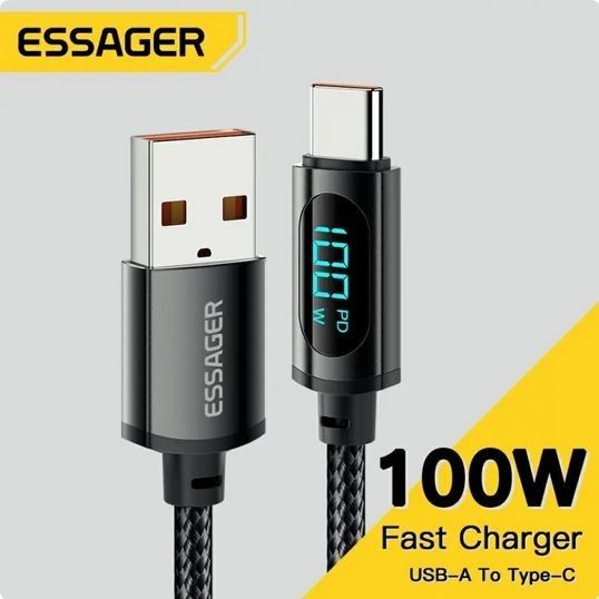 ESSAGER PD AtoC USB充電ケーブル 2m 66w/100w急速充電 画面付 データケーブル ワイヤーコード
