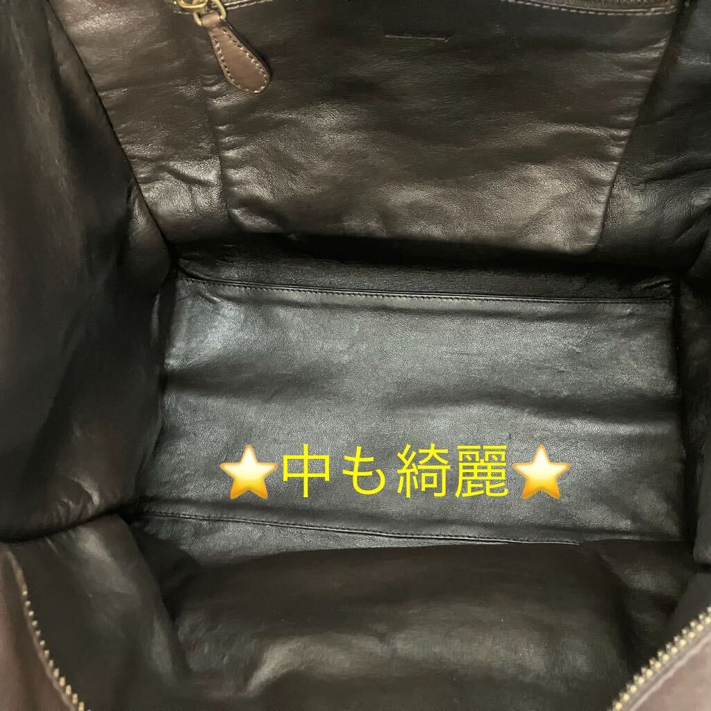 1円スタート 極美品CELINE セリーヌ ラゲージ ミニショッパートートバッグ ハンドバッグ ドラムドカーフレザー ブラウン 大容量 