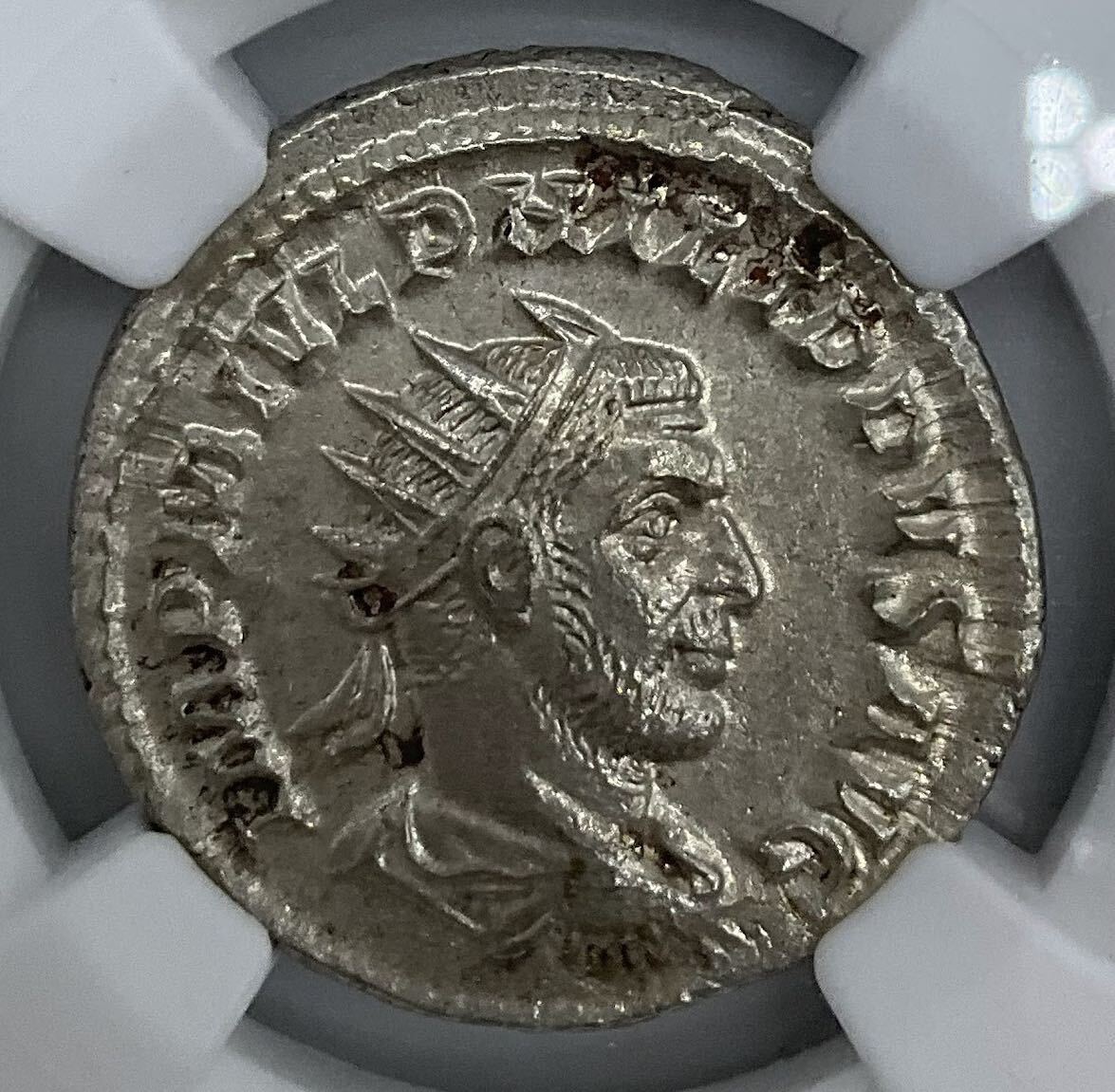 ダブルデナリウス銀貨 NGC 高鑑定 ★MS 5/5 4/5★古代ローマ帝国 皇帝フィリップ1世 古代コイン アンティークコイン シルバー スラブケース_画像3