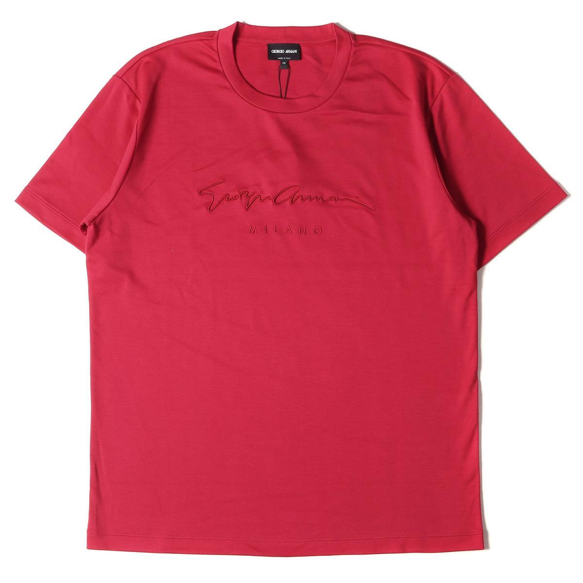 新品 GIORGIO ARMANI ジョルジオアルマーニ Tシャツ サイズ:48 21SS ブランドロゴ刺繍 クルーネック Tシャツ レッド 48 トップス_画像1