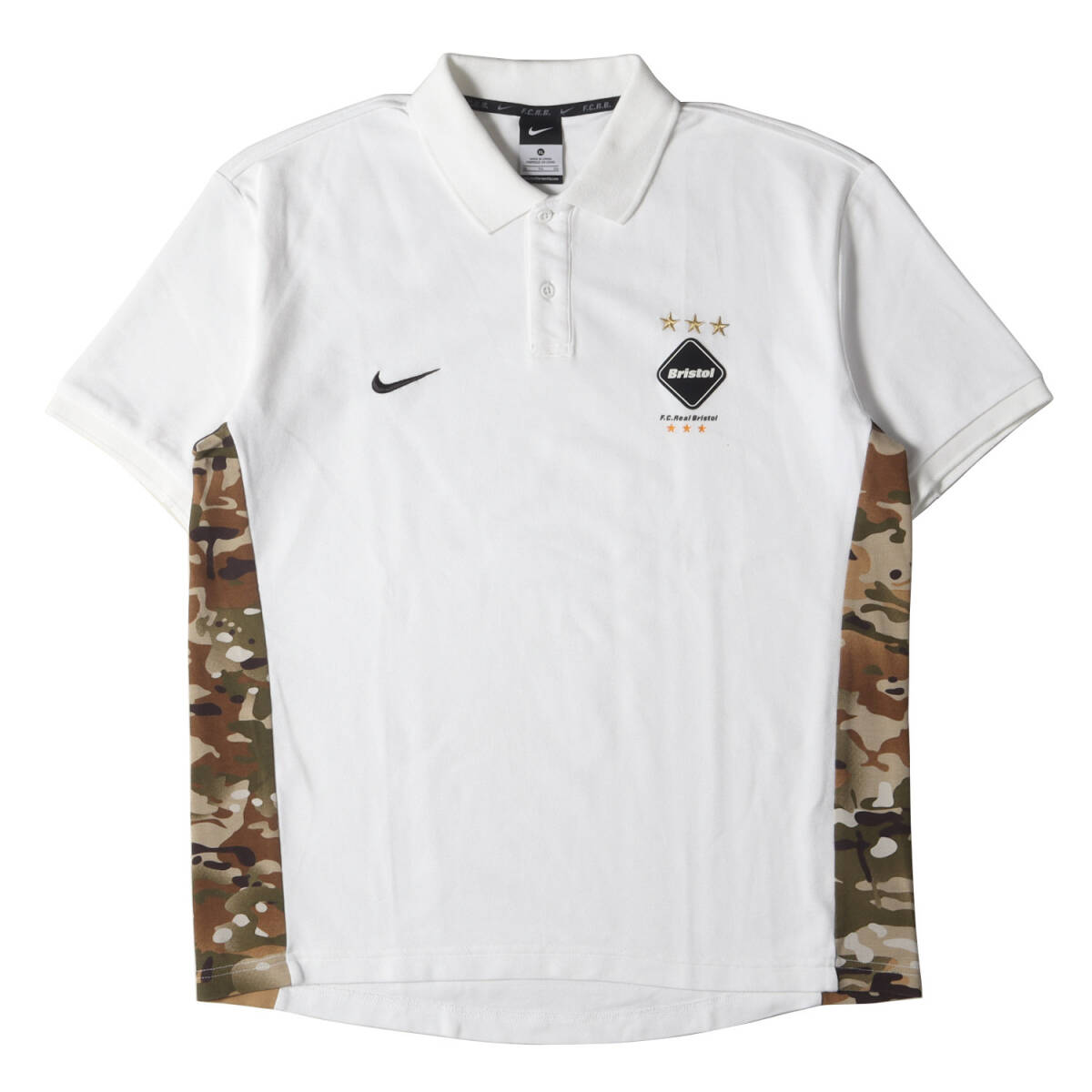 F.C.Real Bristol エフシーレアルブリストル ポロシャツ サイズ:XL NIKE サイド マルチカム 鹿の子 半袖ポロシャツ ホワイト コラボの画像1